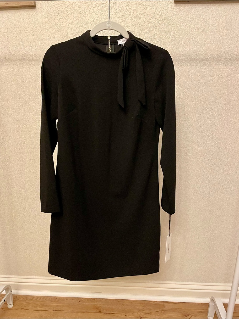 Calvin Klein Black Long-Sleeve Tie-Neck Dress